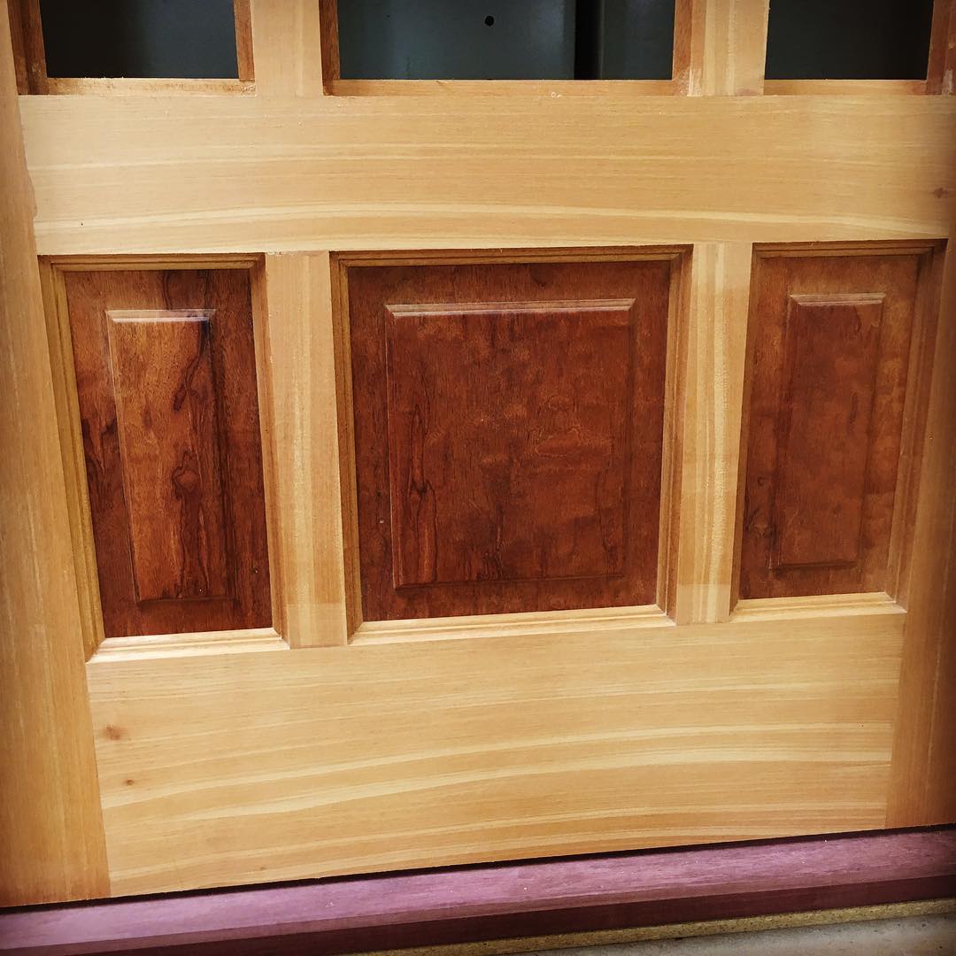 Panels close up. Quilted mahogany will really pop out with more finish